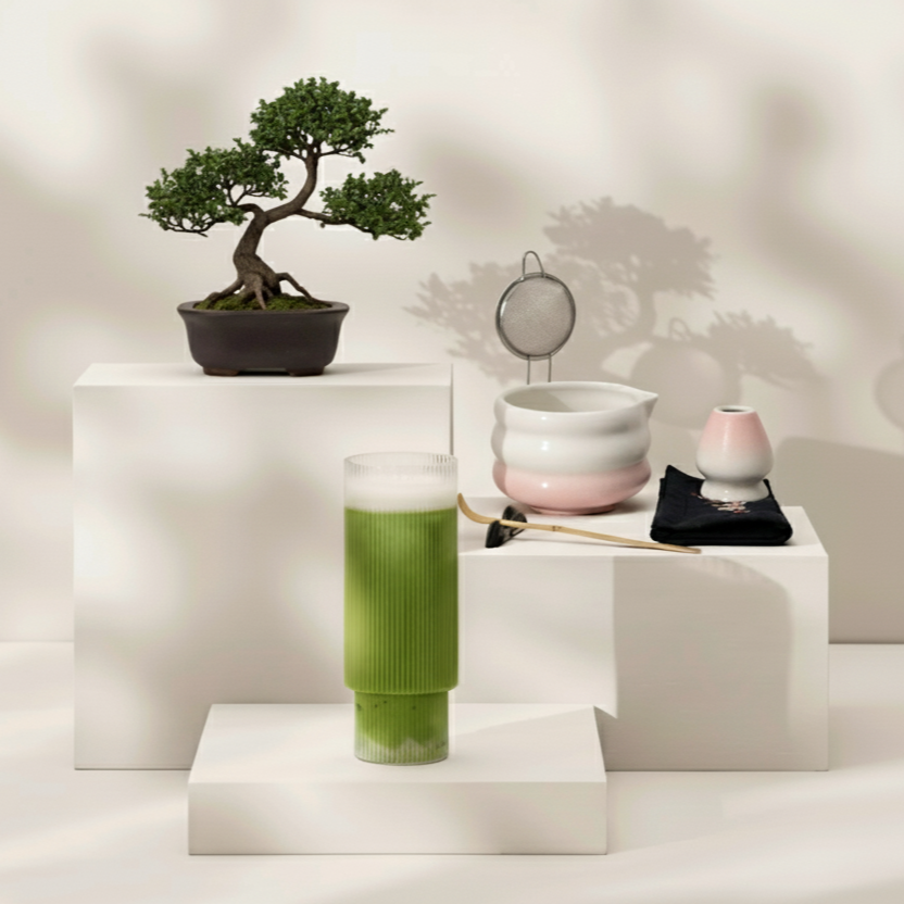 Premium Matcha Wave Tea Set - Sakura Pink